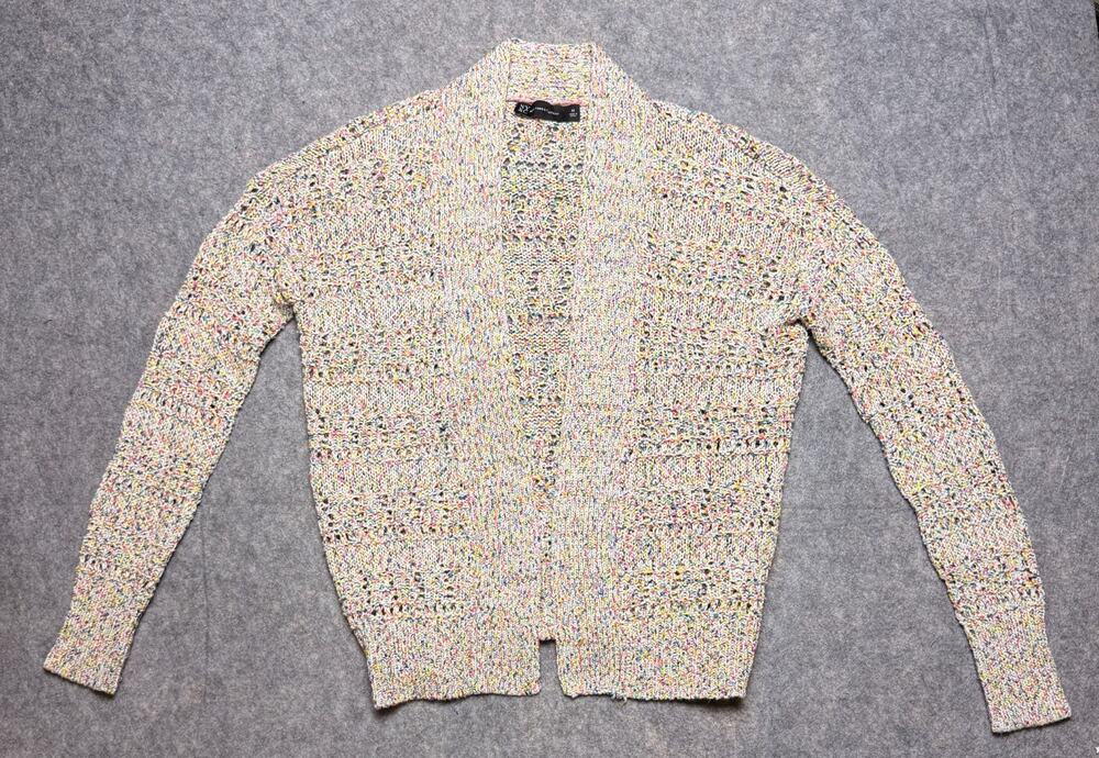 New York & Company Womens M Multicolor Open Knit Cardigan Sweater Cotton Blend